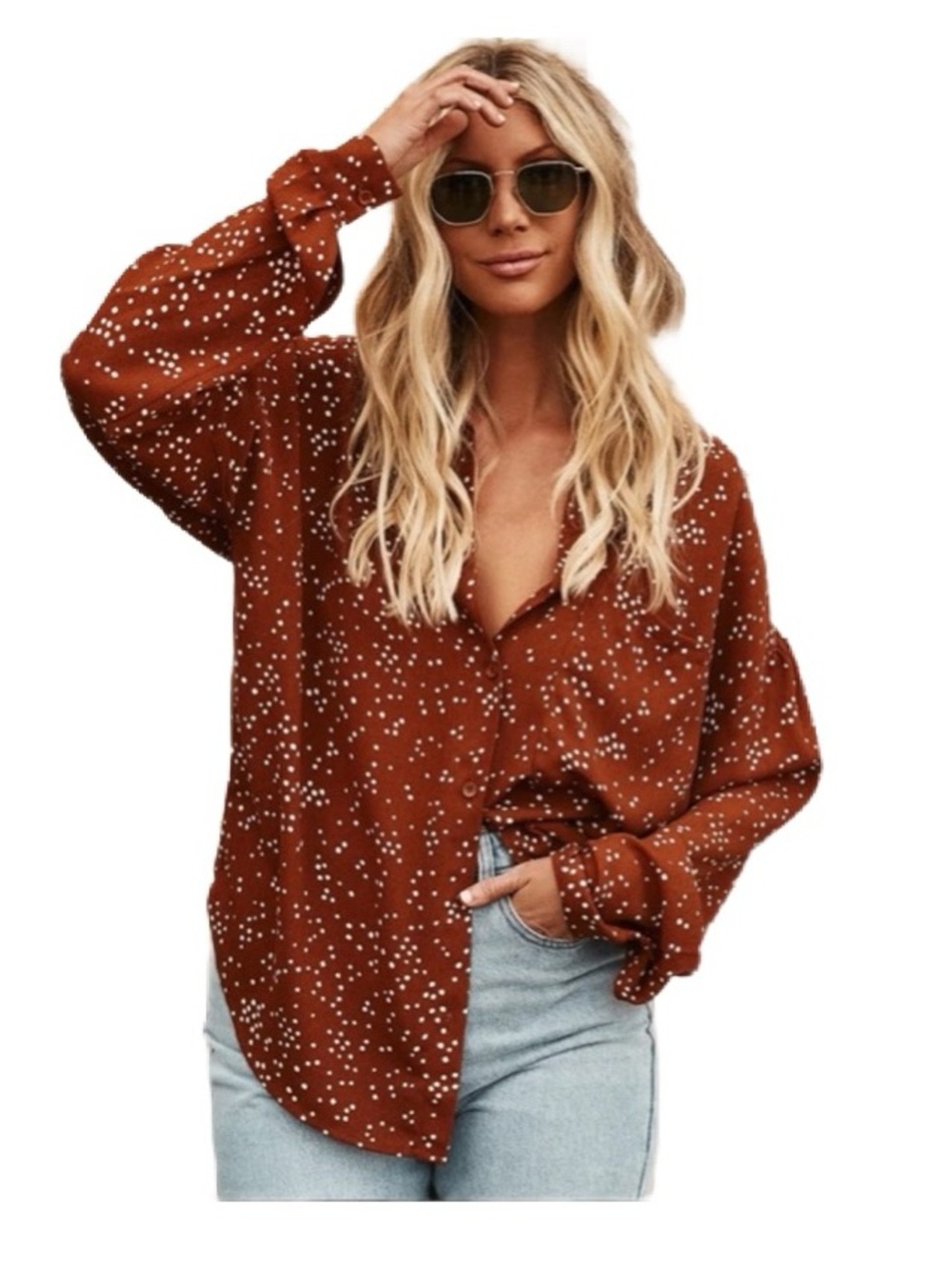 12th Tribe & The Salty Blonde Dark Rust Oversized Boho Blouse Size S NWOT